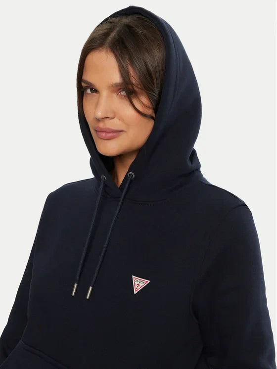 Guesss Embroidered Triangle Logo Womens Pullover Hoodie - Navy Blue