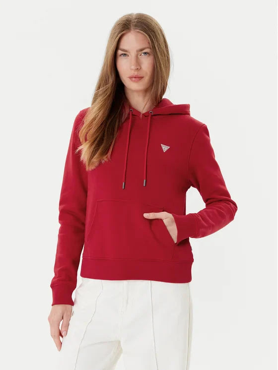 Guesss Embroidered Triangle Logo Womens Pullover Hoodie - Burgundy