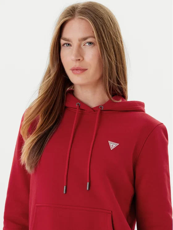 Guesss Embroidered Triangle Logo Womens Pullover Hoodie - Burgundy
