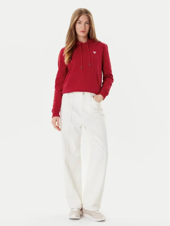 Guesss Embroidered Triangle Logo Womens Pullover Hoodie - Burgundy