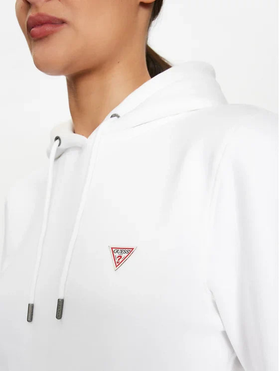 Guesss Embroidered Triangle Logo Womens Pullover Hoodie - White