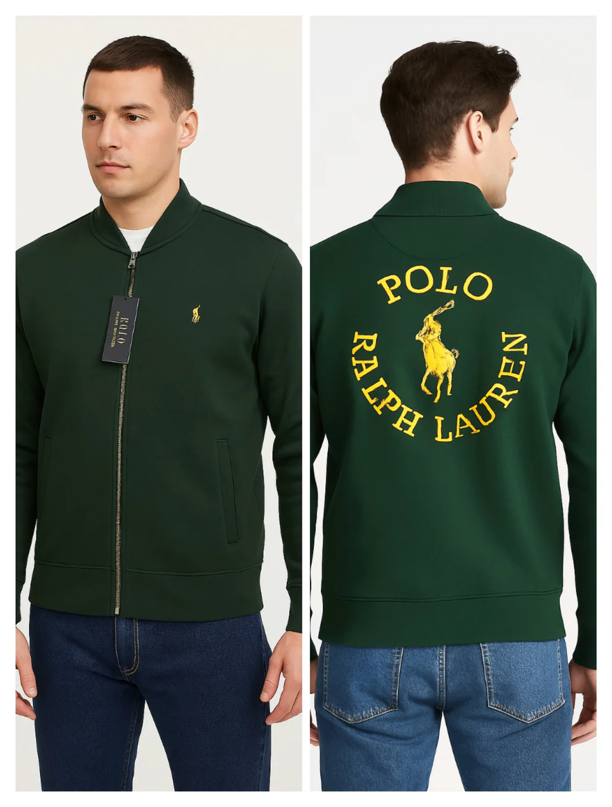 Polo Dual-Side Embroidered Zipper Hoodie – Green