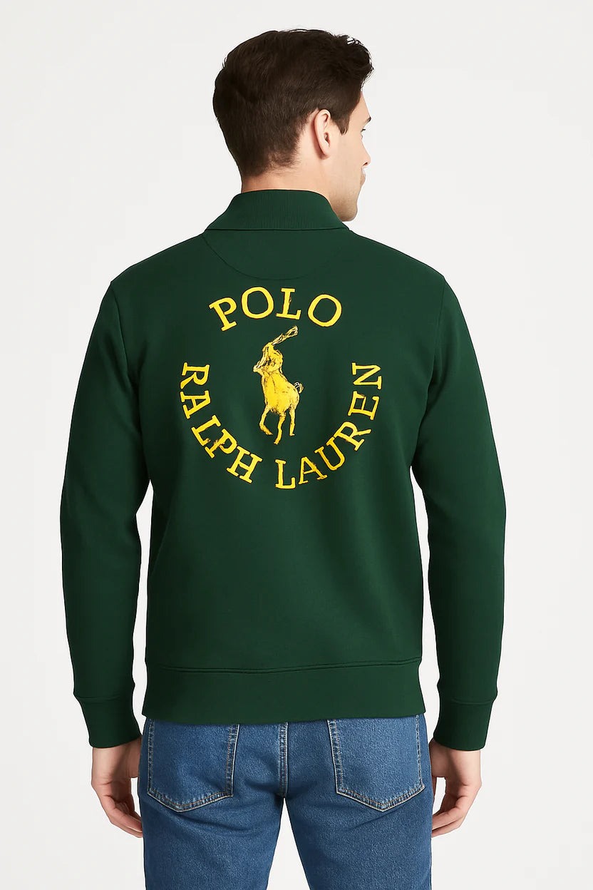 Polo Dual-Side Embroidered Zipper Hoodie – Green