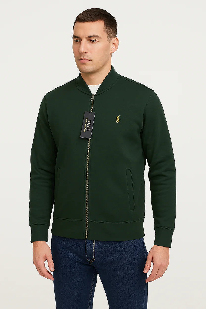 Polo Dual-Side Embroidered Zipper Hoodie – Green