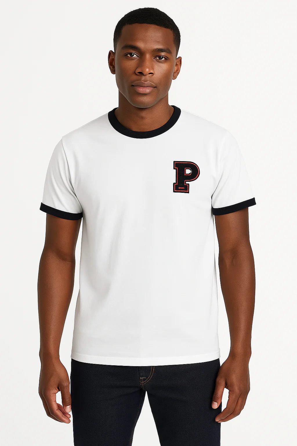 USPA Embroidered Logo Contrast Sleeves Tee - White