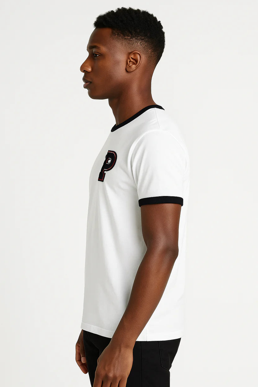 USPA Embroidered Logo Contrast Sleeves Tee - White