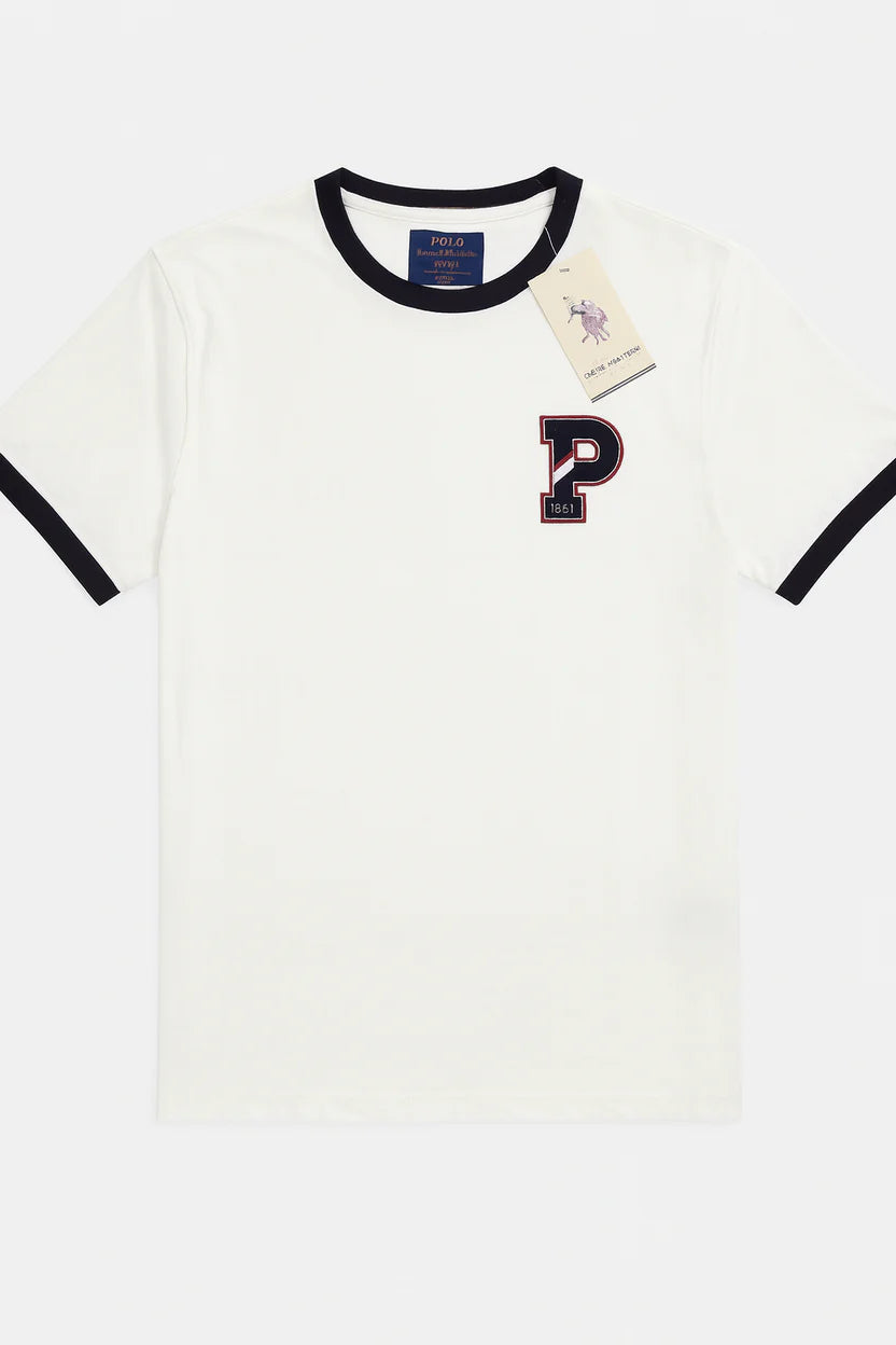 USPA Embroidered Logo Contrast Sleeves Tee - White
