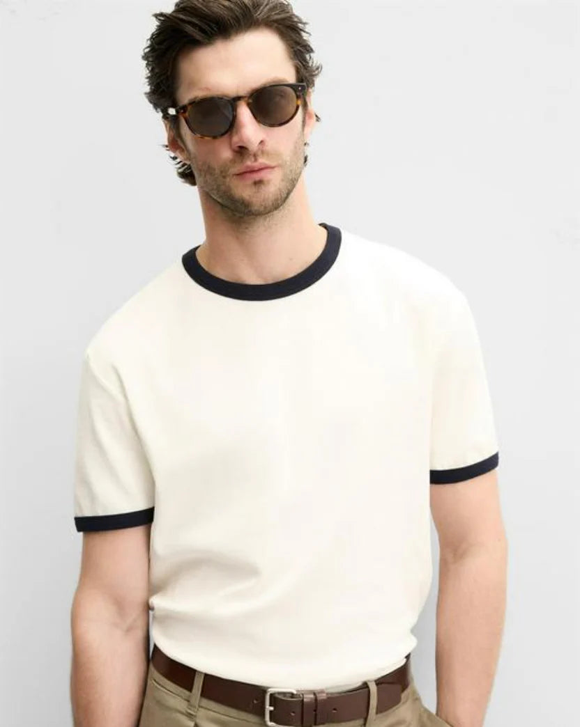 Zara Contrast Sleeves Cotton Tee - White
