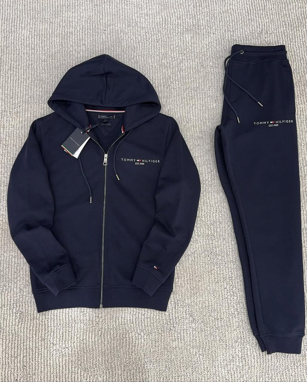 Tommy Fleece Tracksuit Zipper Hoodie with Sweatpant - Navy