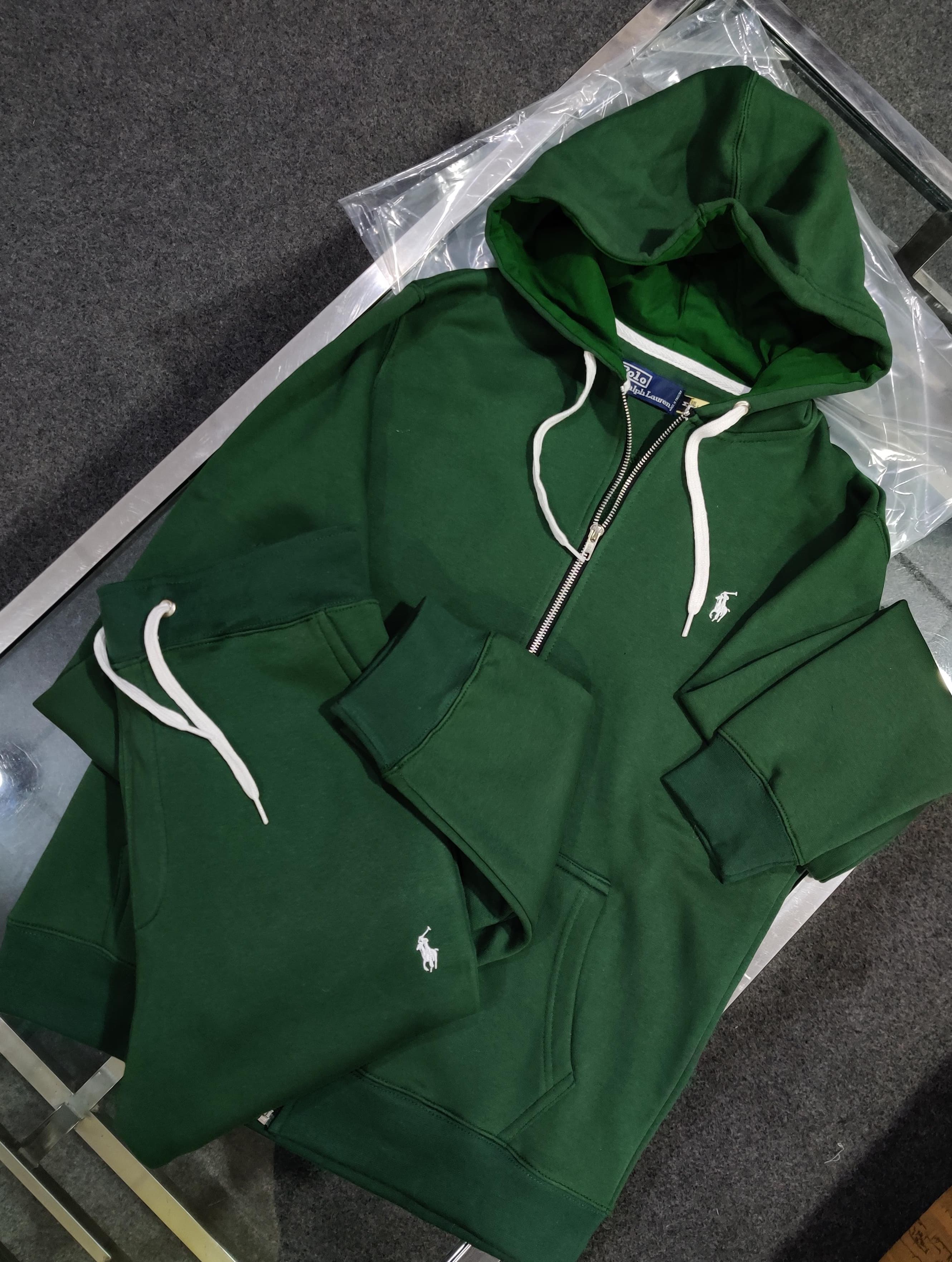 Polo Fleece Tracksuit Zipper Hoodie with Sweatpants - Green