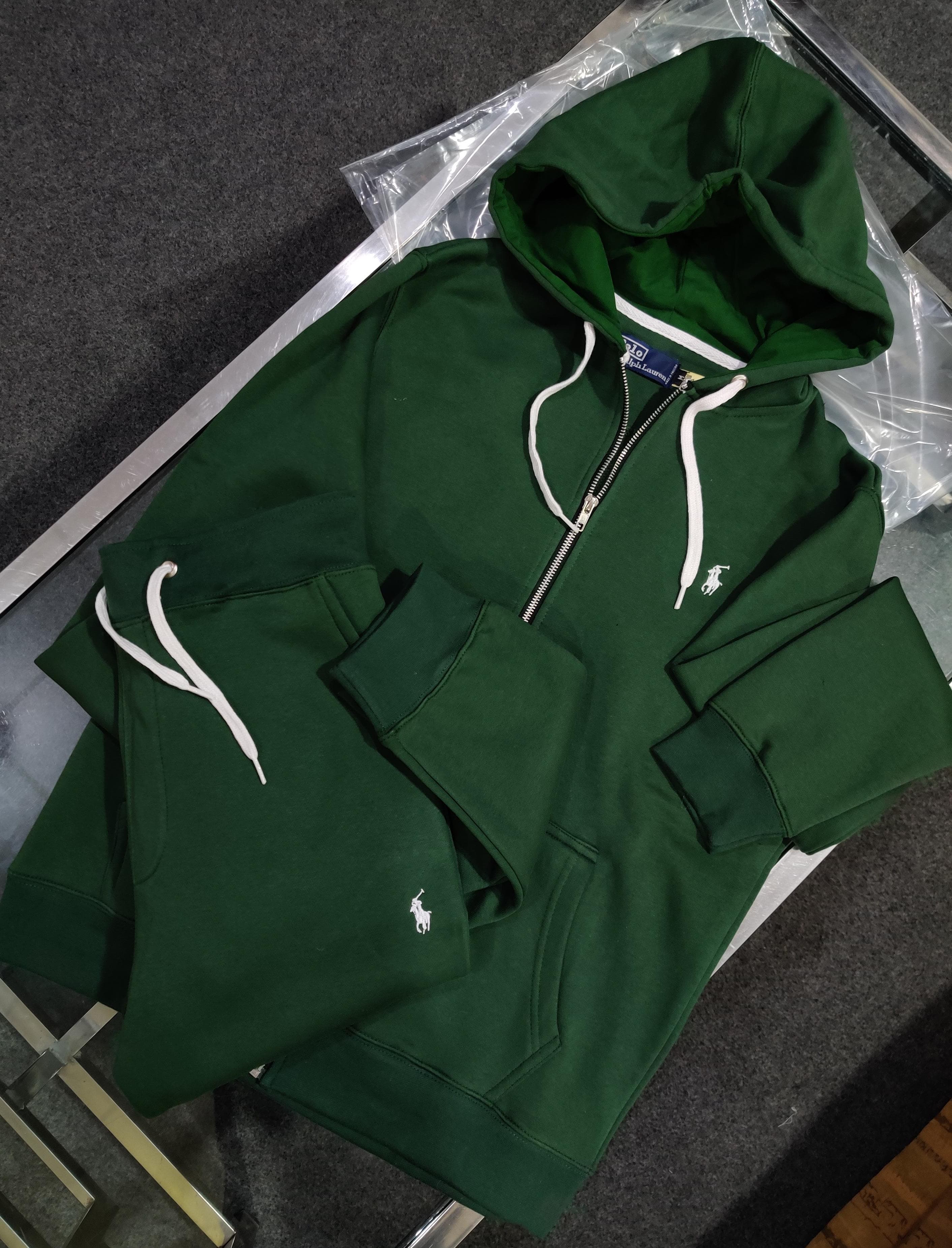 Polo Fleece Tracksuit Zipper Hoodie with Sweatpants - Green