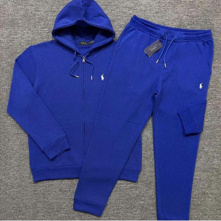 Polo Fleece Tracksuit Zipper Hoodie with Sweatpant - Royal Blue