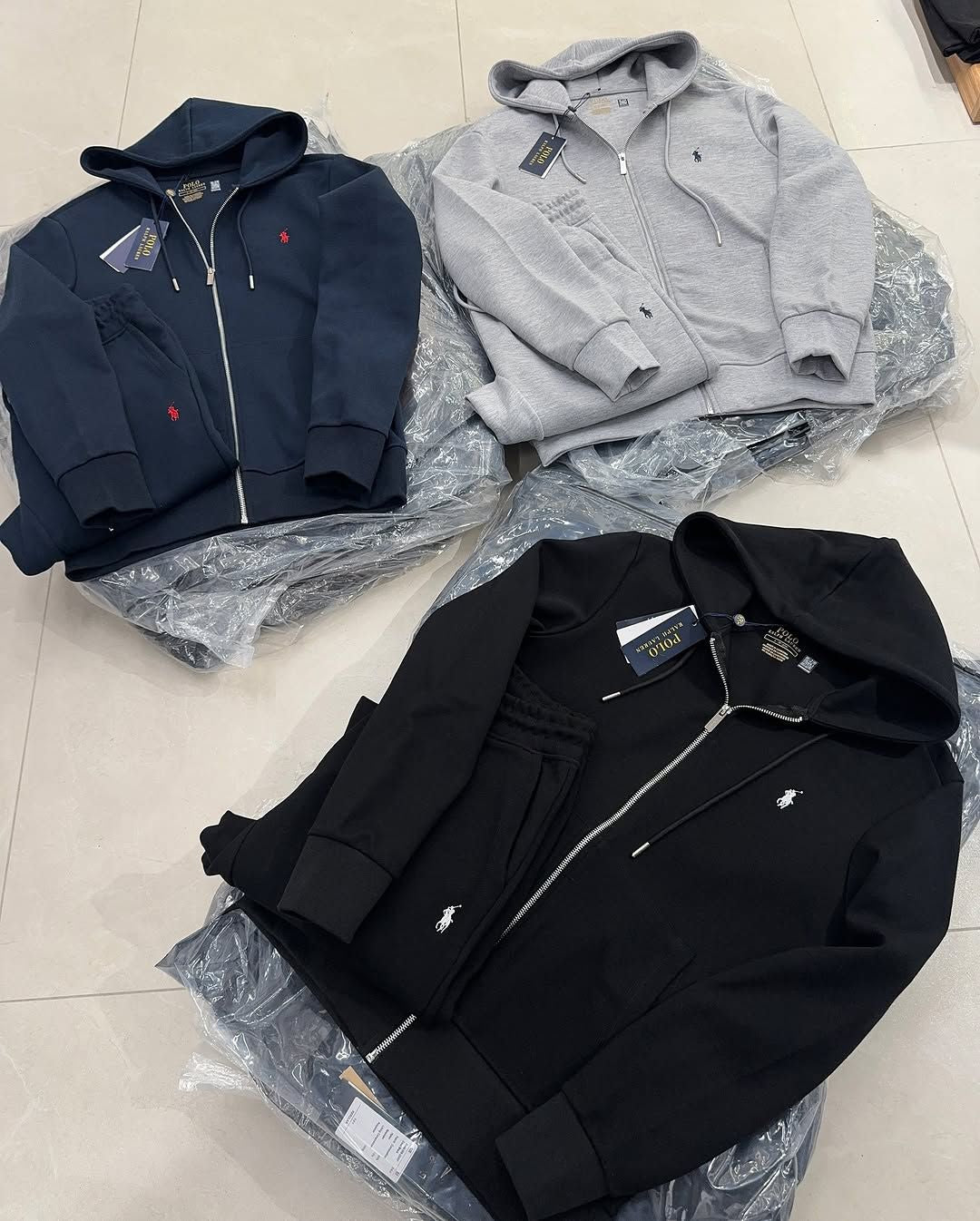 Polo Fleece Tracksuit Zipper Hoodie with Sweatpants - Black