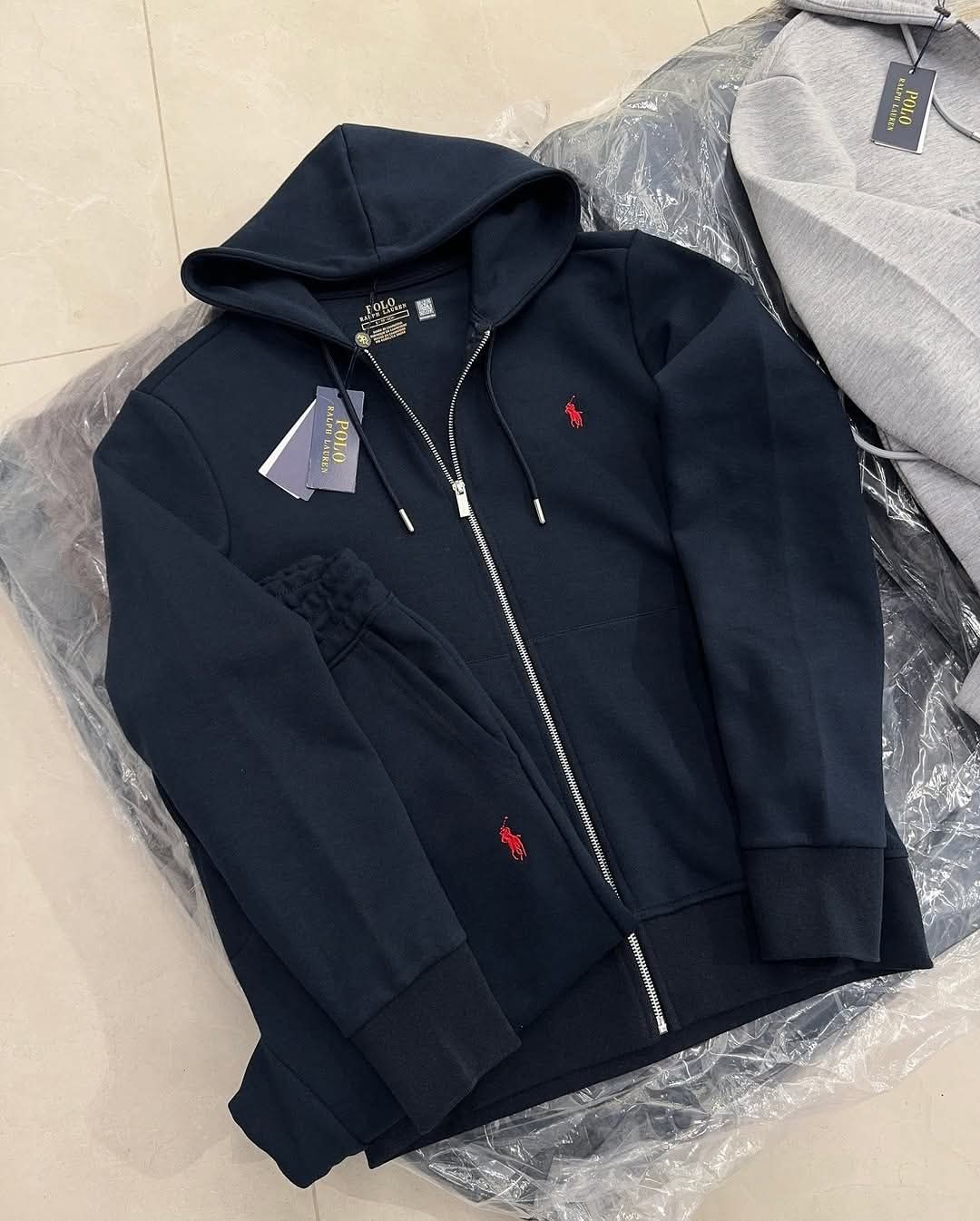 Polo Fleece Tracksuit Zipper Hoodie with Sweatpants - Navy